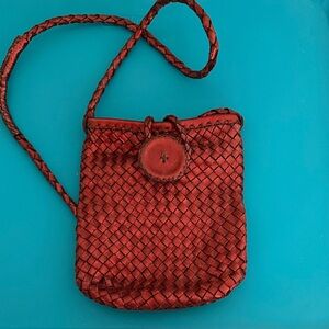 En Shalla Red Woven Crossbody Bag